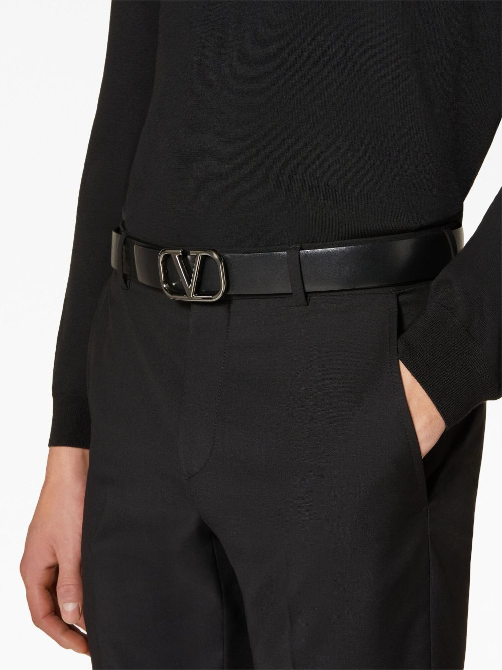 VALENTINO GARAVANI Signature Leather Belt with Front Emblem - Adjustable for Men - SleekGait