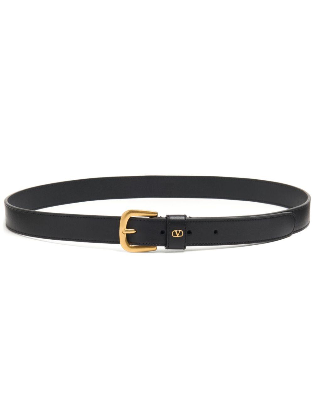 VALENTINO GARAVANI Signature Leather Belt with Logo Plaque for Men - SleekGait