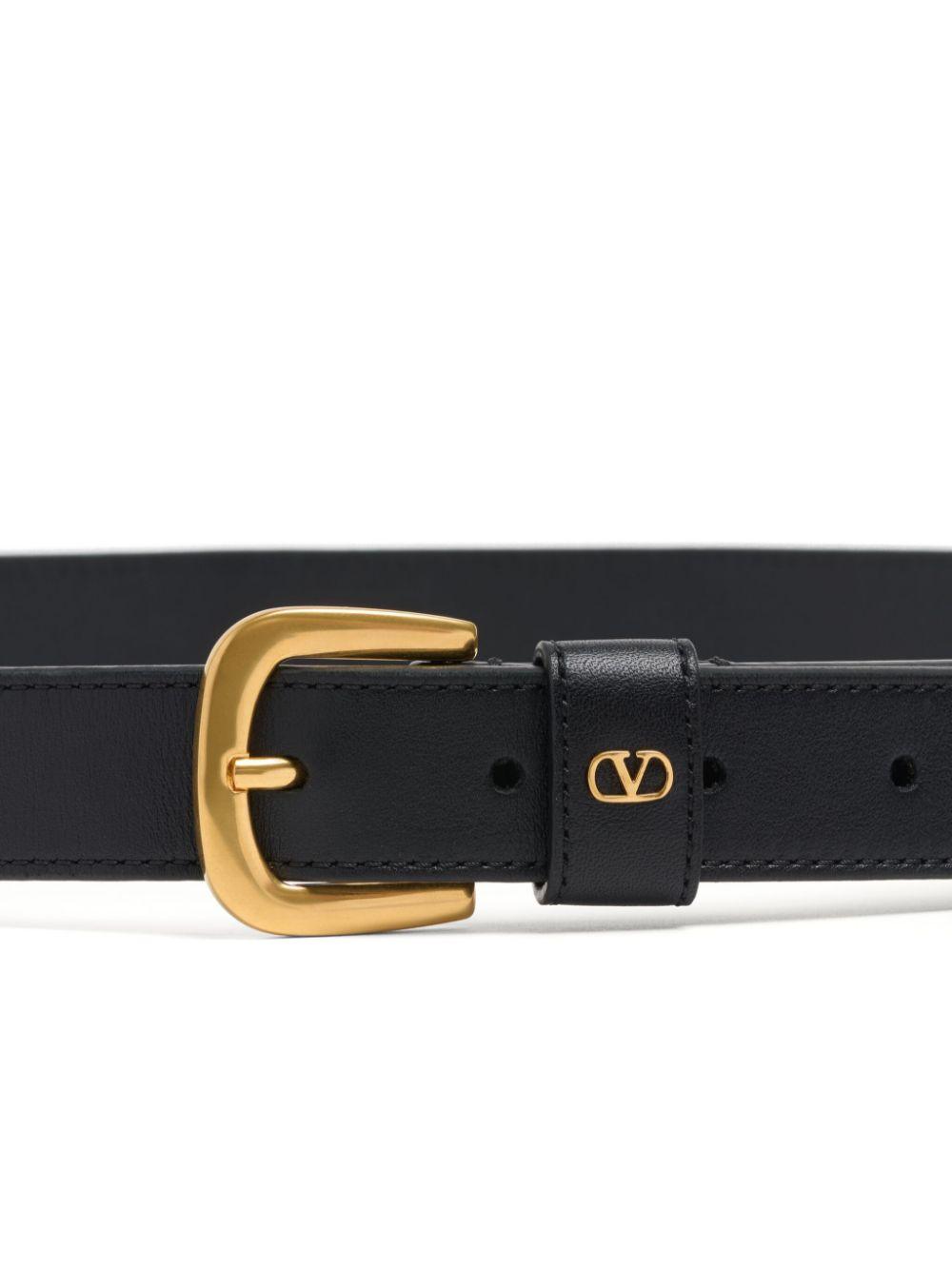 VALENTINO GARAVANI Signature Leather Belt with Logo Plaque for Men - SleekGait