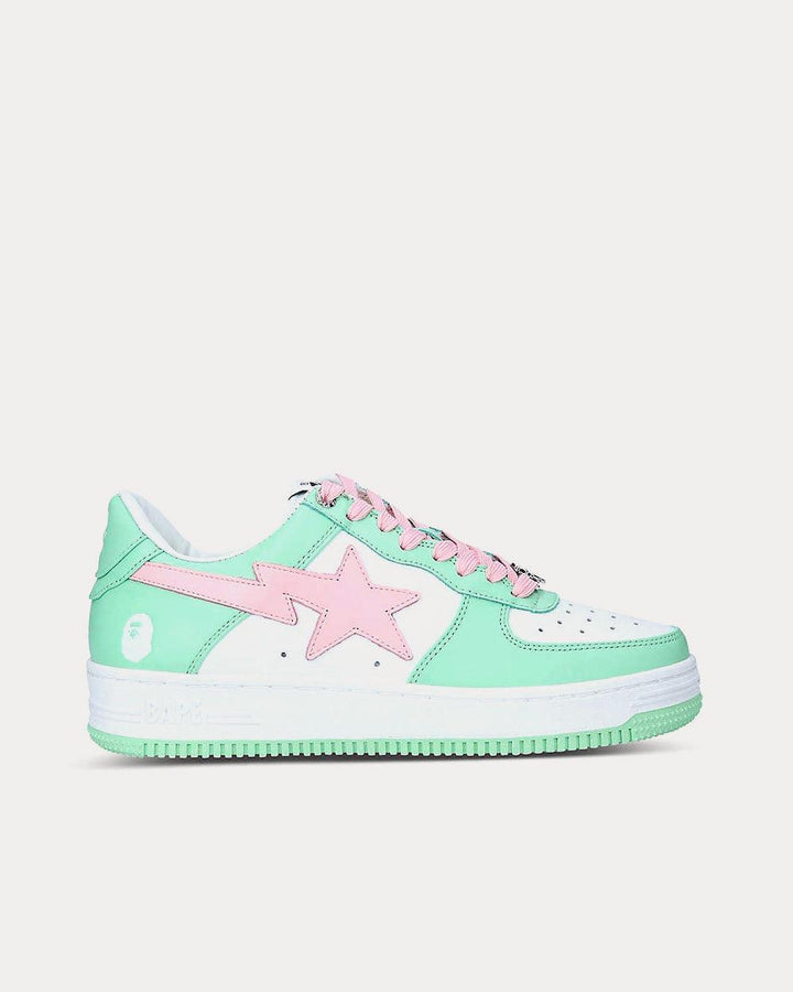 BAPE STA Colour-Blocked Pale Green Low Top Sneakers - SleekGait