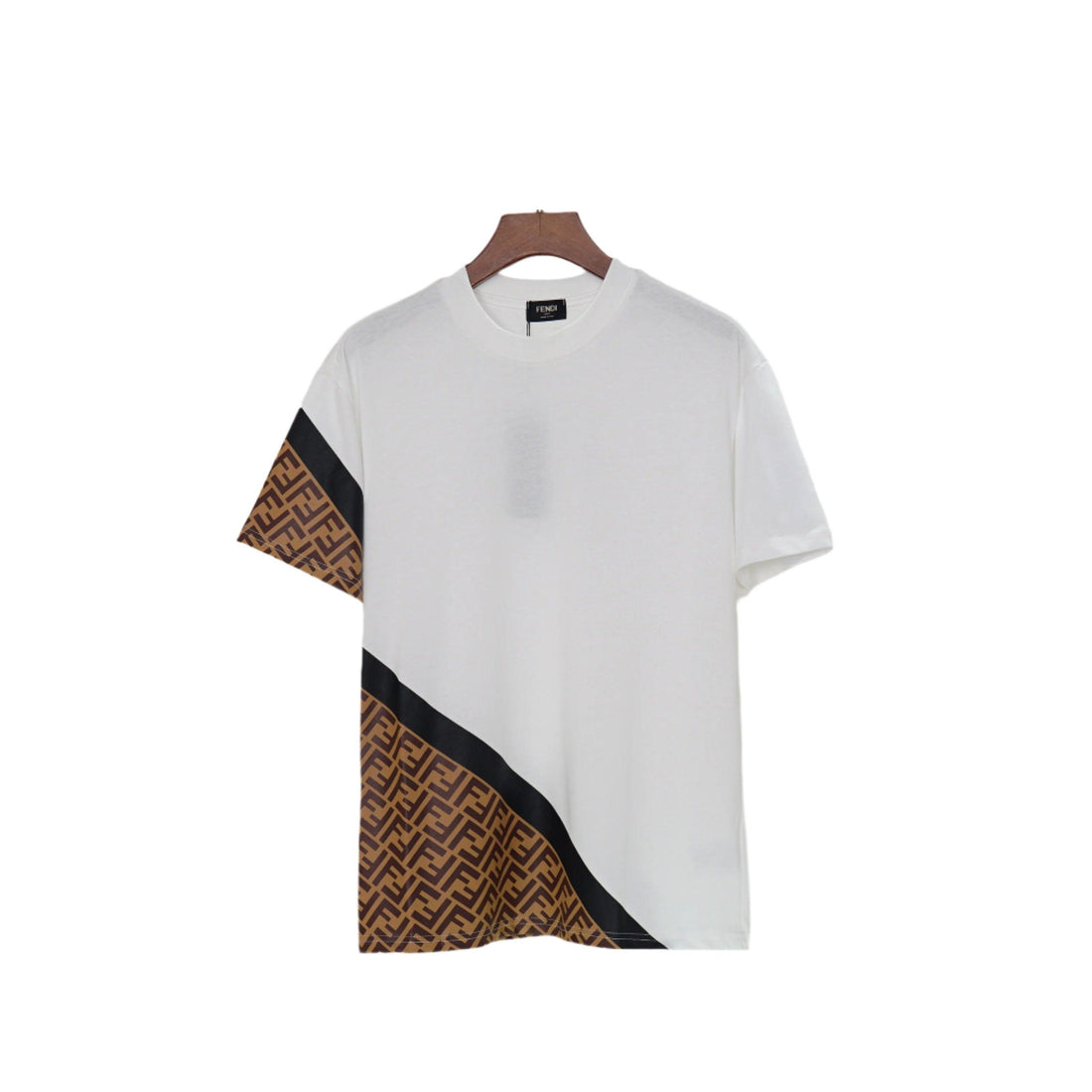 Fendi T-Shirt without Collar 'White & Brown' - SleekGait