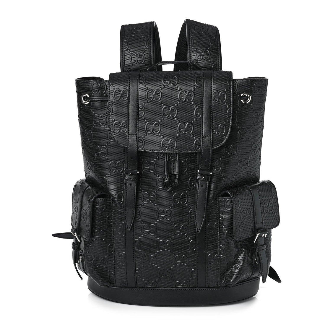 Gucci Calfskin GG Tennis Embossed Double Buckle Backpack Black - SleekGait