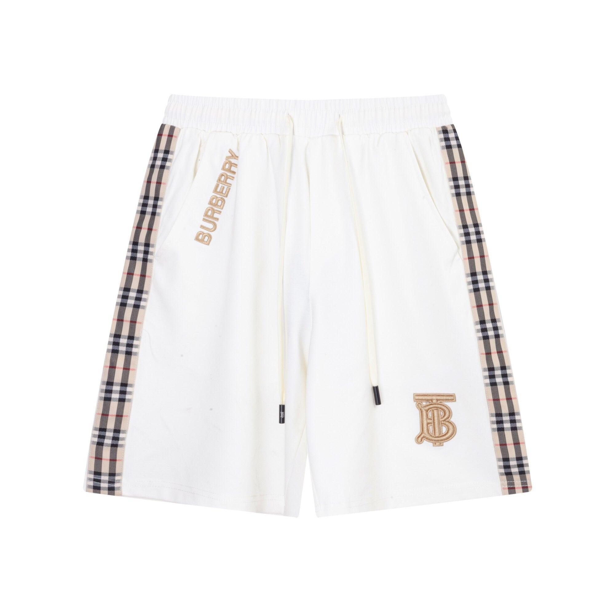Burberry Men's Striped Cotton Knit Basketball Shorts 'White/Beige' - SleekGait