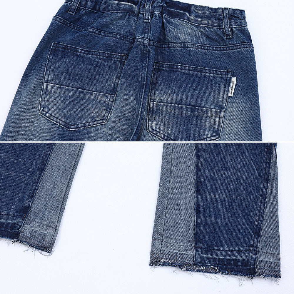 Washing And Splicing Casual Denim Trousers - SleekGait