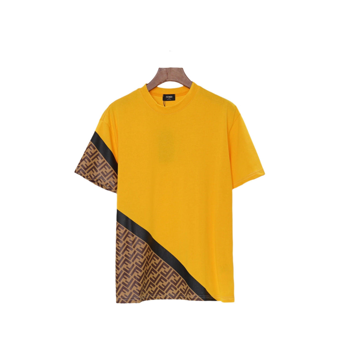 Fendi T-Shirt without Collar 'Yellow-Brown-Black' - SleekGait