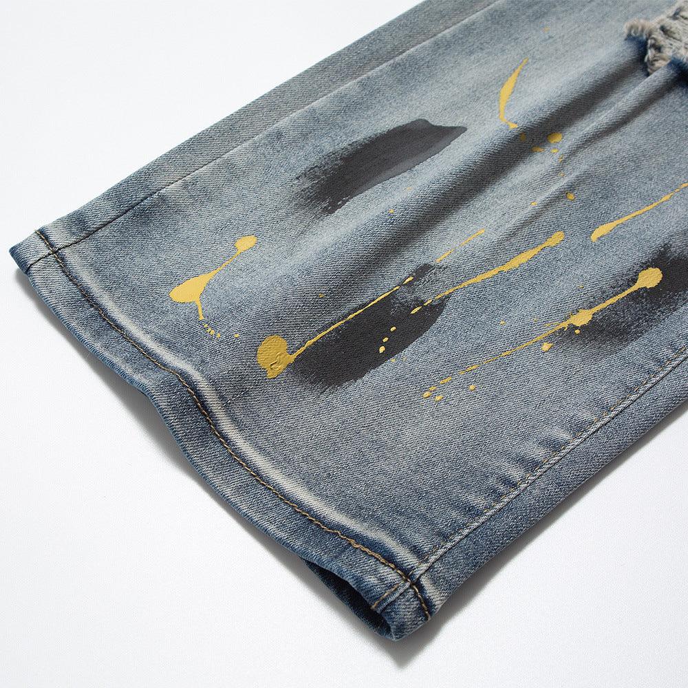 Men's Loose Washed-out Painting Splash-ink Ripped Jeans - SleekGait