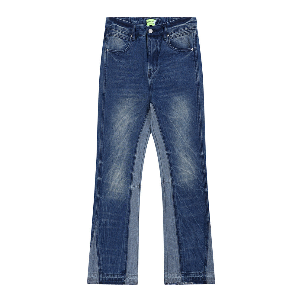 Washing And Splicing Casual Denim Trousers - SleekGait