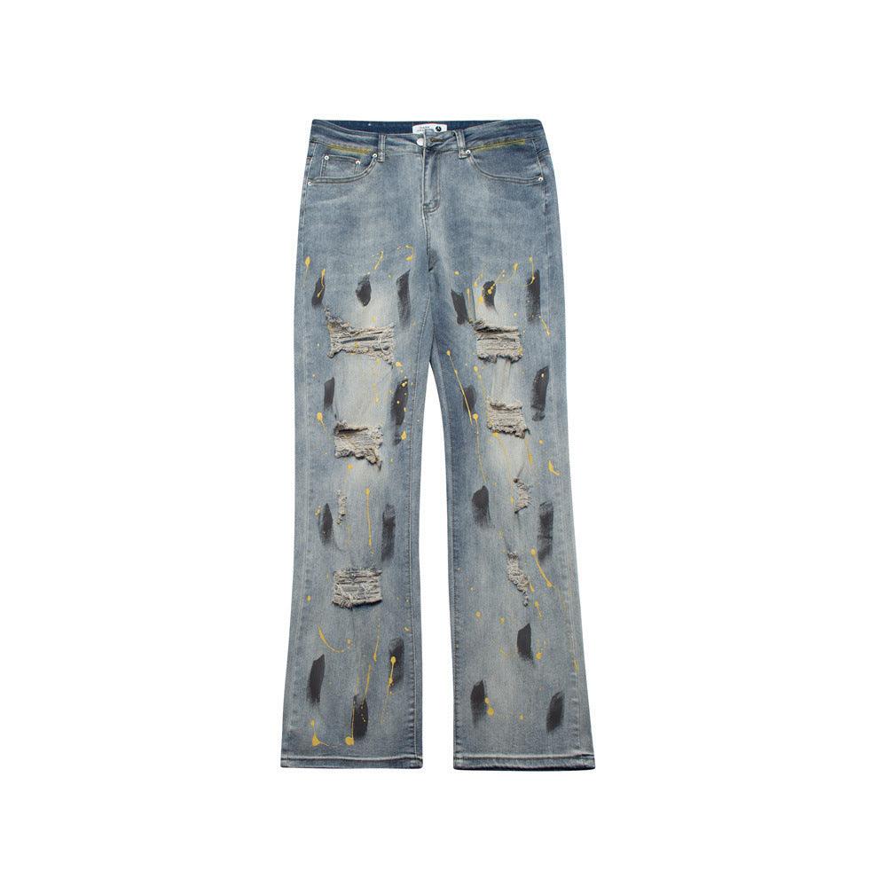 Men's Loose Washed-out Painting Splash-ink Ripped Jeans - SleekGait