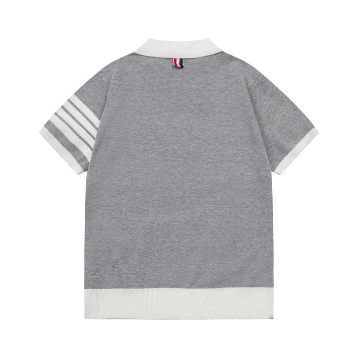 Thom Browne Grey & White T-Shirt with Collar - SleekGait