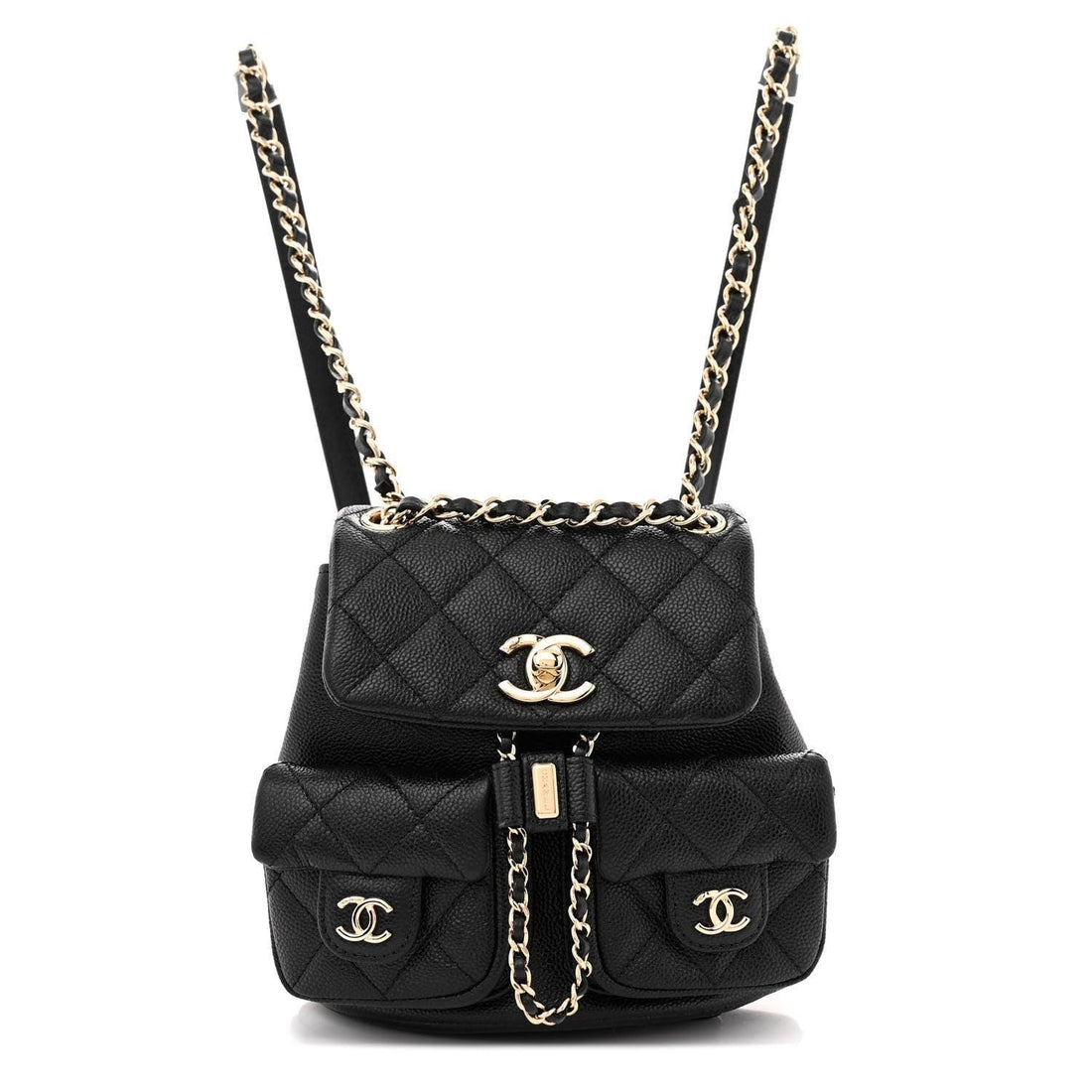 Chanel Shiny Caviar Quilted Small Duma Pockets Drawstring Backpack