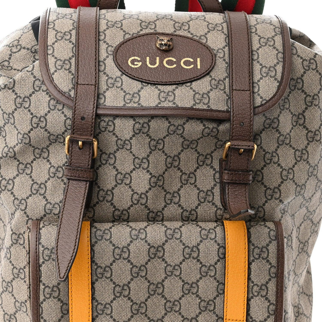 Gucci Soft GG Supreme Monogram Neo Vintage Double Buckle Backpack Beige New Acero Crop