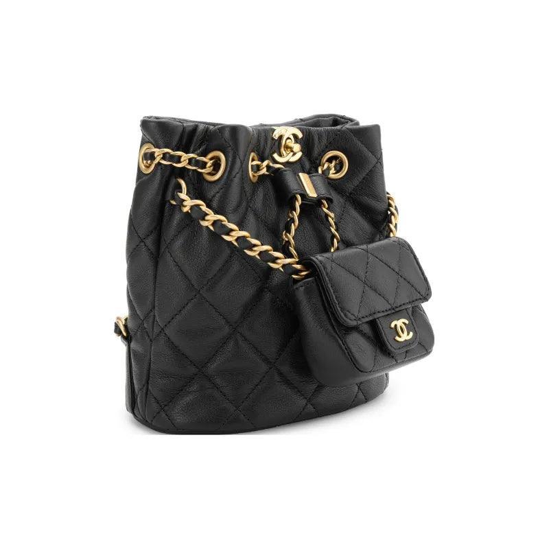 CHANEL Small Drawstring 23A Bucket Black - SleekGait