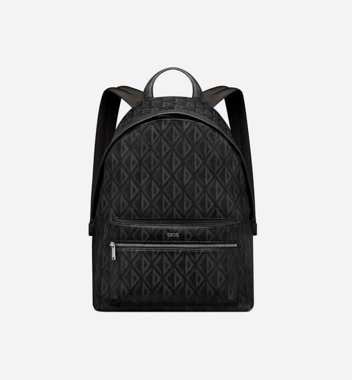 Dior Rider Zipped Backpack Black Coated Cotton Canvas with CD Diamond Print - SleekGait