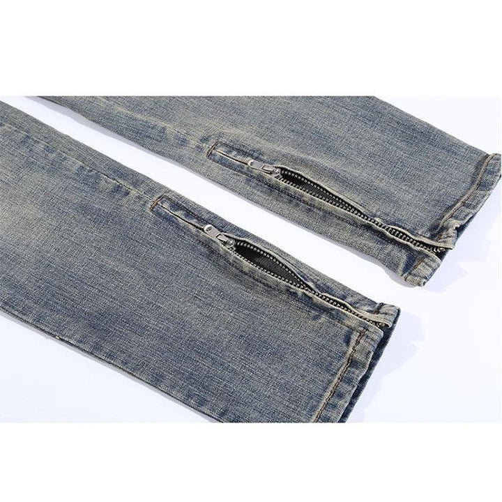 Ripped Washed Elastic Mid-waist Denim Trousers - SleekGait