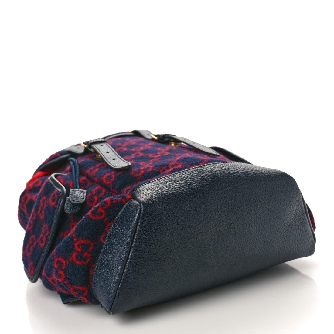 Gucci Covered Wool GG Monogram Small Double Buckle Backpack Navy Red