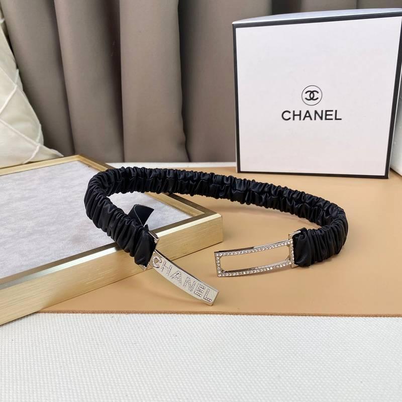 Chanel Logo Buckle Elastic Belt Leather with Metal and Crystals 'Black' - SleekGait