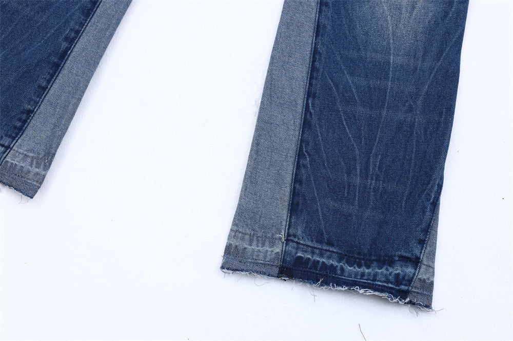 Washing And Splicing Casual Denim Trousers - SleekGait