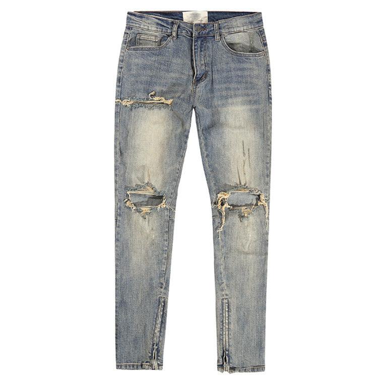 Ripped Washed Elastic Mid-waist Denim Trousers - SleekGait