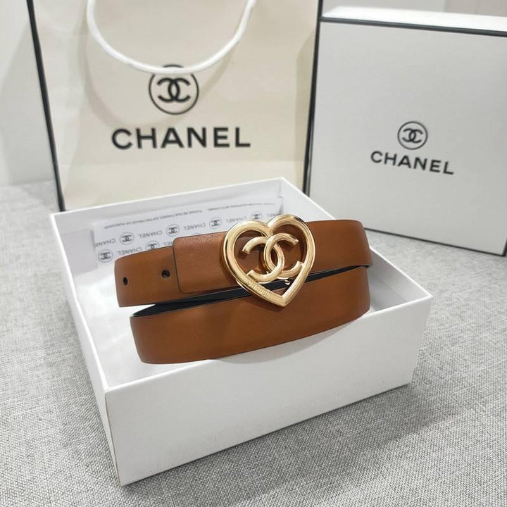 Chanel Calfskin CC Heart Coco In Love Women Belt 'Brown' - SleekGait