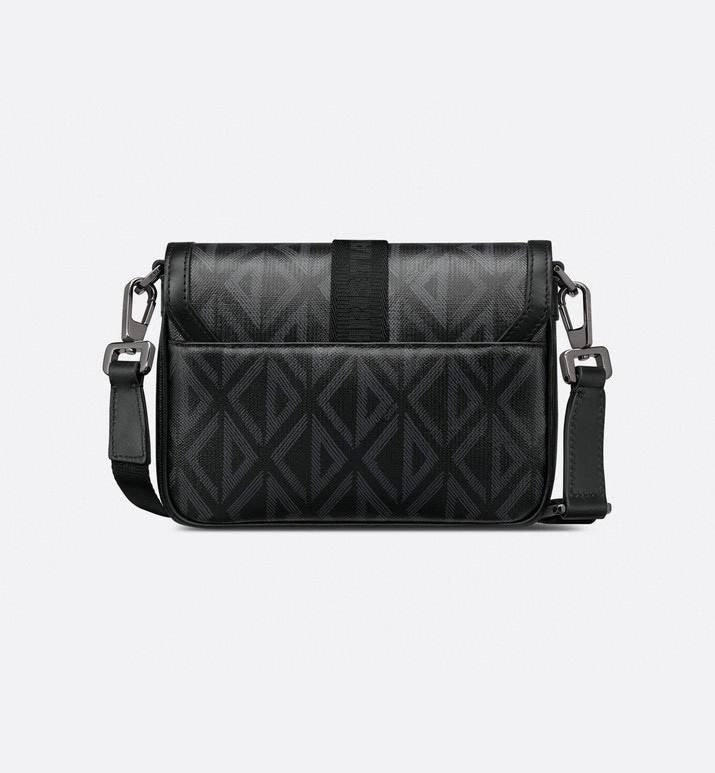 Mini Dior Hit the Road Messenger Bag with Flap Black Coated Cotton Canvas with CD Diamond Print