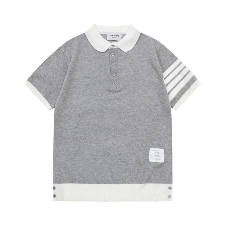 Thom Browne Grey & White T-Shirt with Collar - SleekGait