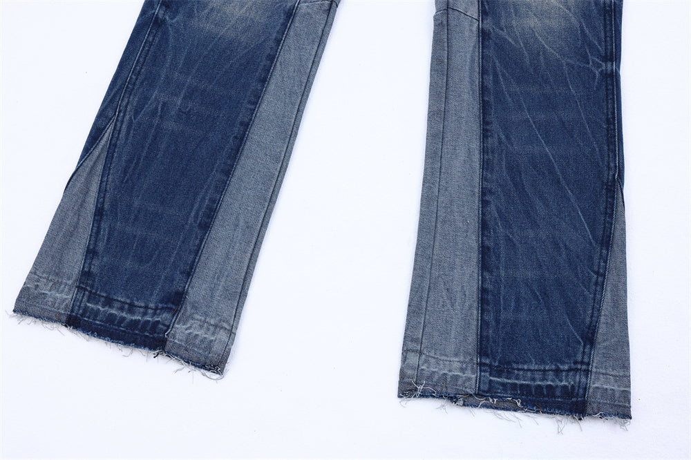 Washing And Splicing Casual Denim Trousers - SleekGait