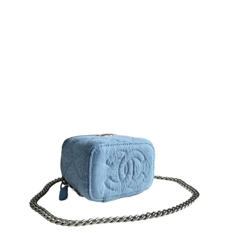 Chanel coco love long vanity case denim Camelia blue SHW