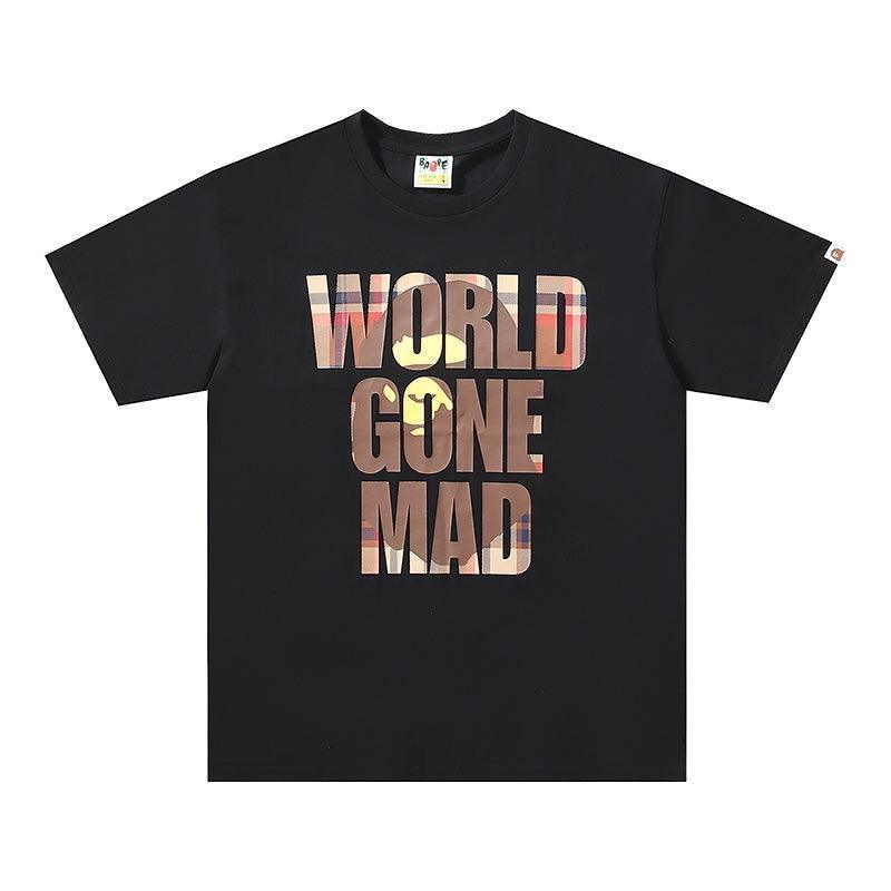 Bathing Ape Black World Gone Mad T-Shirt without Collar - SleekGait