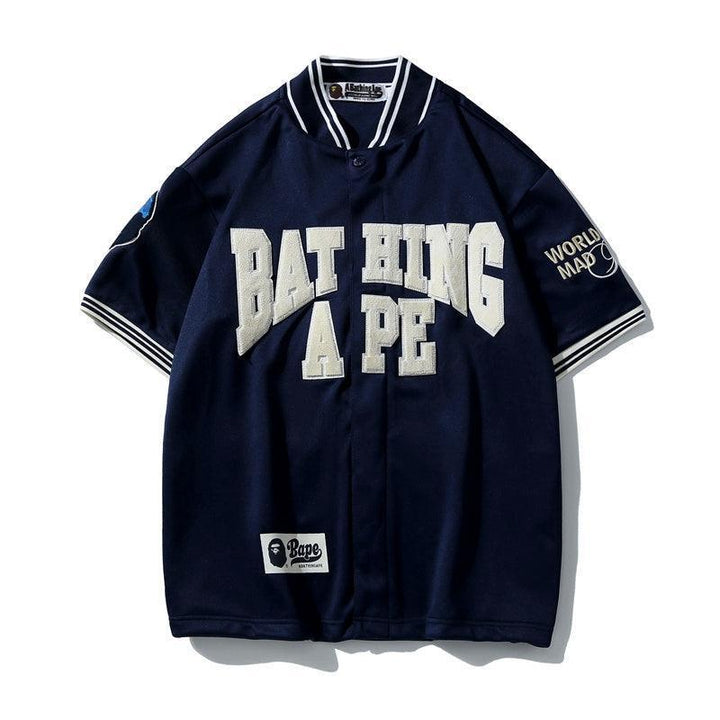 BATHNIG APE Men's BASEBALL JERSEY SHIRT Navy / Ivory / White - SleekGait