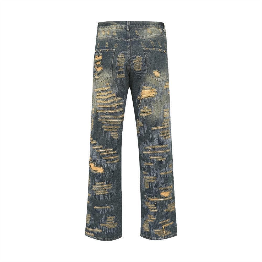 Men's Ripped Embroidered Wide-leg Jeans - SleekGait