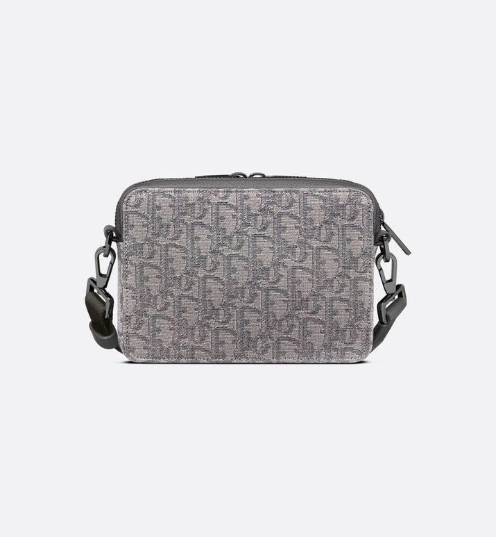 Zipped Pouch with Strap Grey and Black Dior Oblique Jacquard