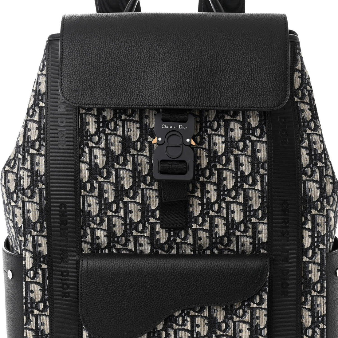Christian Dior Oblique Jacquard Grained Calfskin Saddle Backpack With Flap - SleekGait