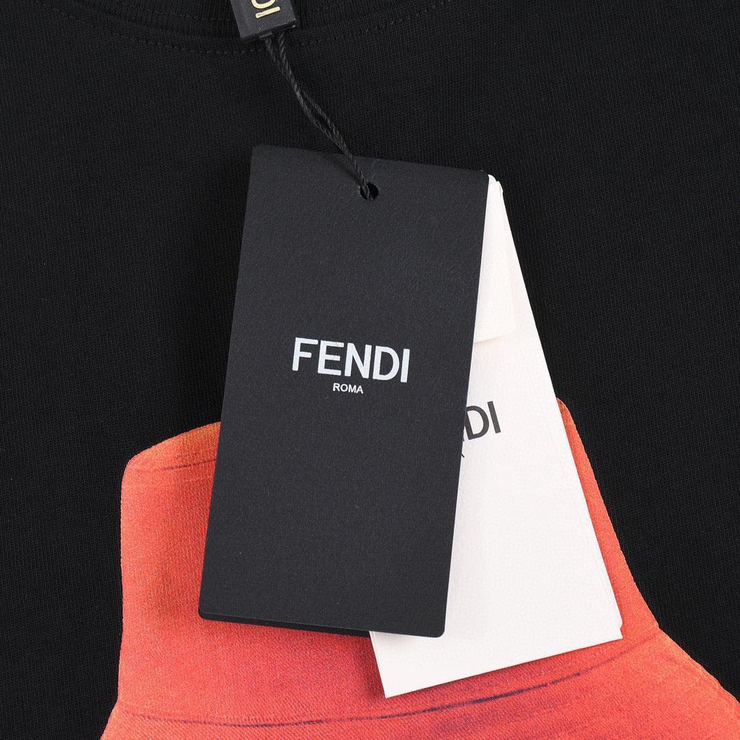 Fendi T-Shirt without Collar 'Black-Orange' - SleekGait