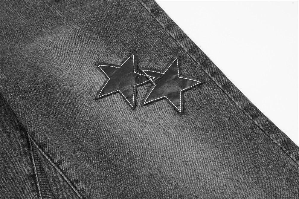 Five-pointed Star Affixed Cloth Embroidered Loose Straight Jeans - SleekGait