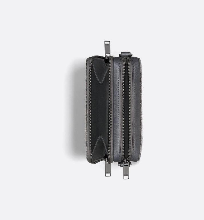 Zipped Pouch with Strap Grey and Black Dior Oblique Jacquard - SleekGait