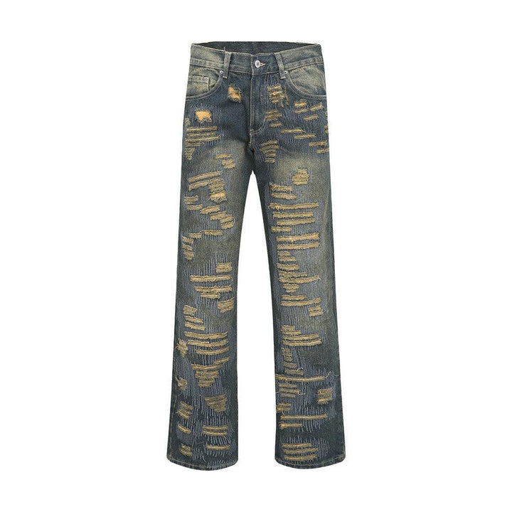 Men's Ripped Embroidered Wide-leg Jeans - SleekGait