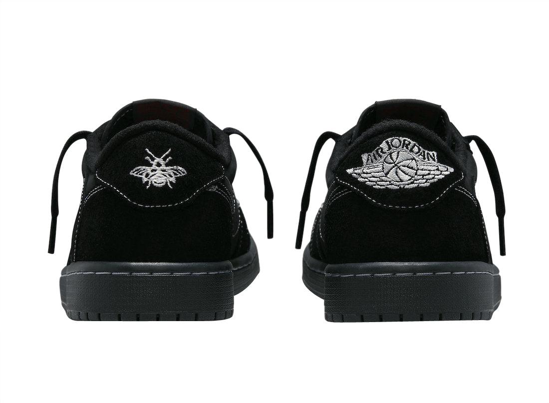 Air Jordan 1 Low SP Travis Scott Black Phantom - Premium Black Suede, Reverse Swoosh, Embroidered Bee - SleekGait