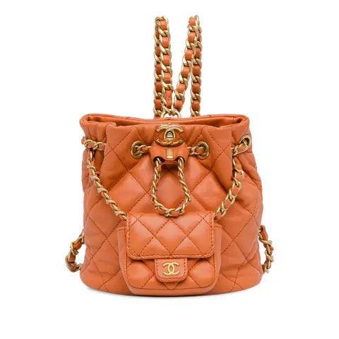 Chanel Tweed Quilted Small CC Chain Bucket Backpack Orange - SleekGait