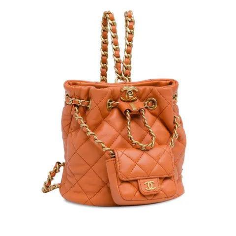 Chanel Tweed Quilted Small CC Chain Bucket Backpack Orange - SleekGait