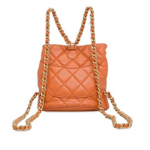 Chanel Tweed Quilted Small CC Chain Bucket Backpack Orange - SleekGait